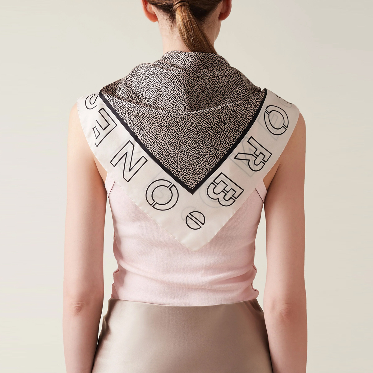 Borbonese Foulard con Logo Chantilly Cream OP Naturale - 2