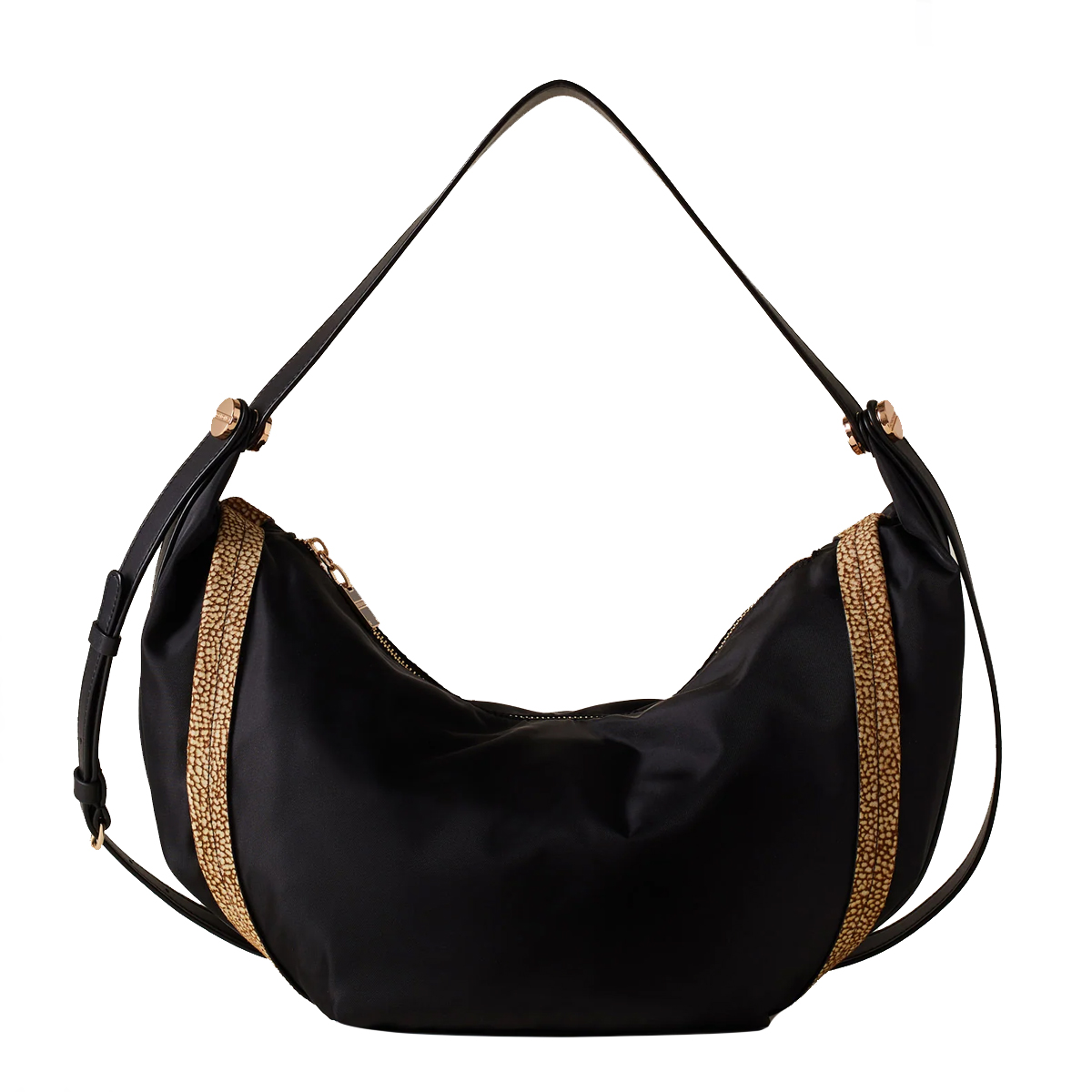 Borbonese Hobo Bag New Orbit Medium Nero OP Naturale - 1
