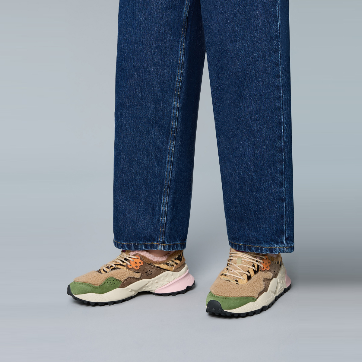 Flower Mountain Sneakers Kotetsu Suede Shearling Kaki Beige Multi - 2 Flower Mountain Sneakers Kotetsu Suede Shearling Kaki Beige Multi - 2