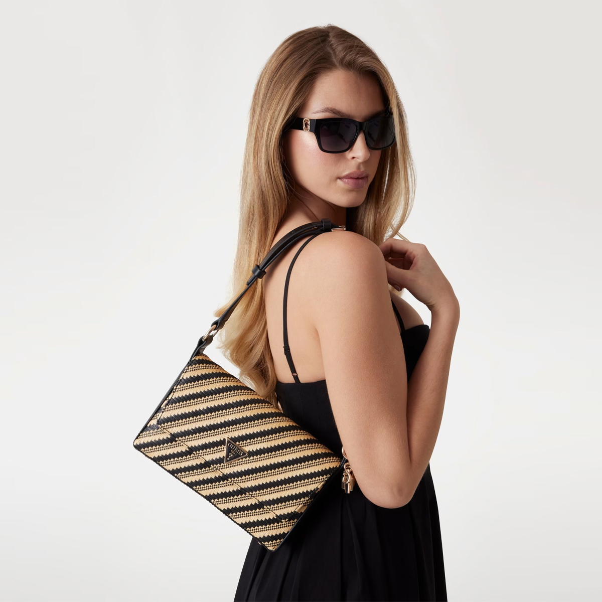 Guess Borsa a spalla Simona Natural Black - 2