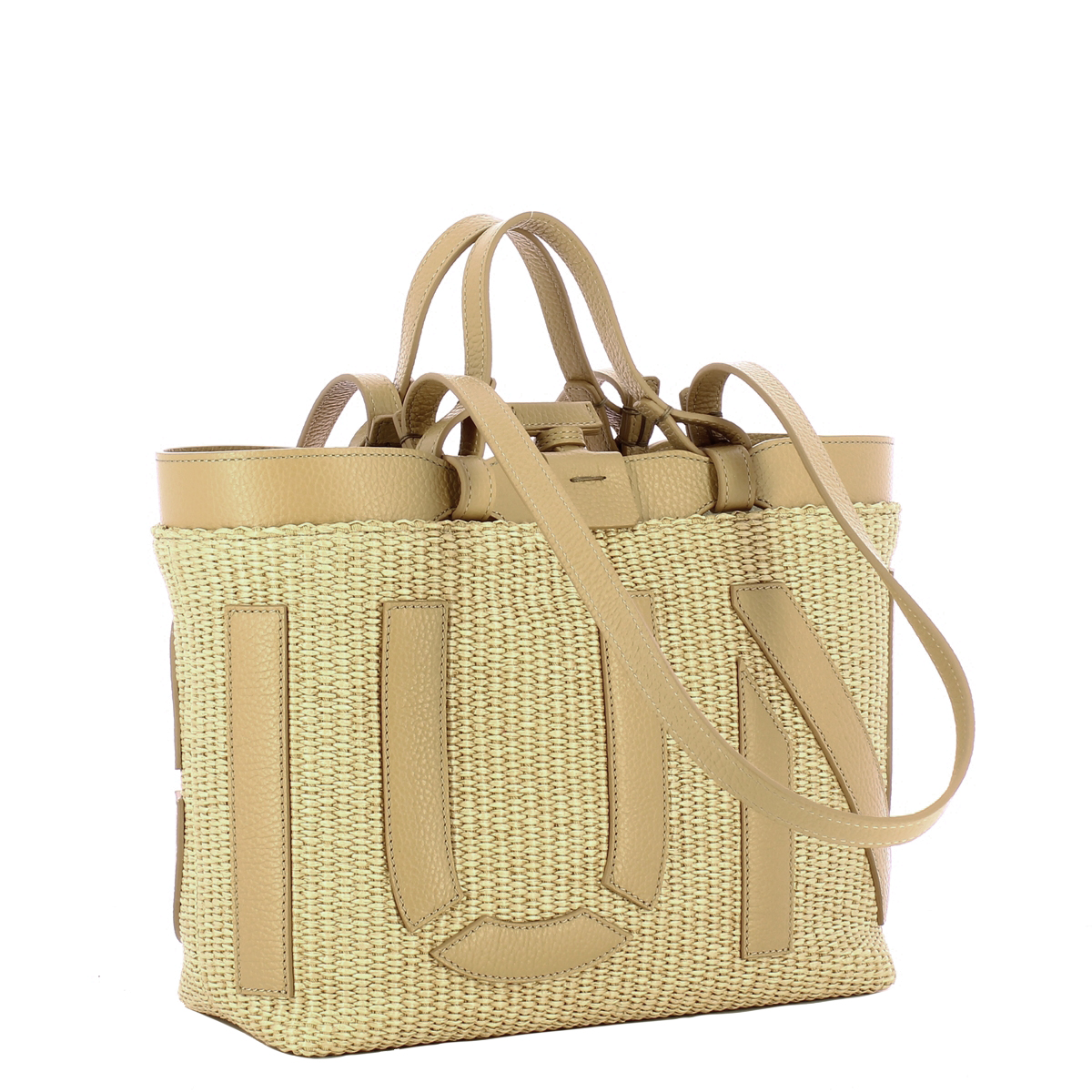 Iuntoo Shopping Sibilla Piccola Logo Raffia Naturale+Cammello - 2