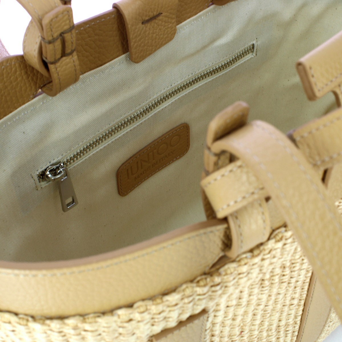 Iuntoo Shopping Sibilla Piccola Logo Raffia Naturale+Cammello - 4