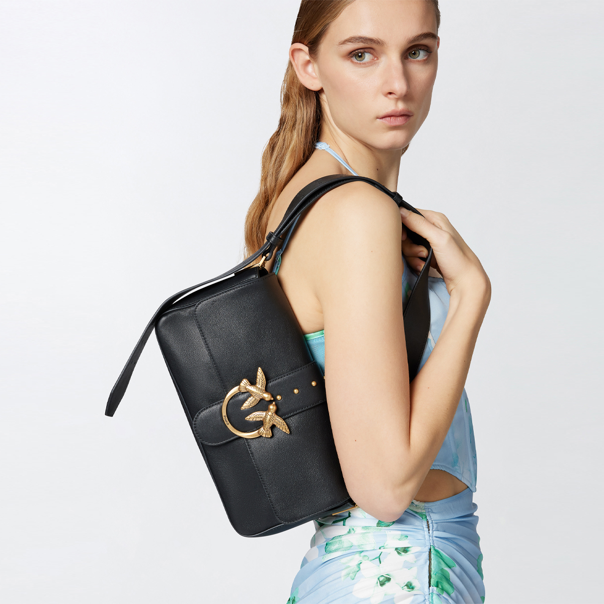 Pinko Tracolla Love One Classic Slouchy Nero Antique Gold - 3