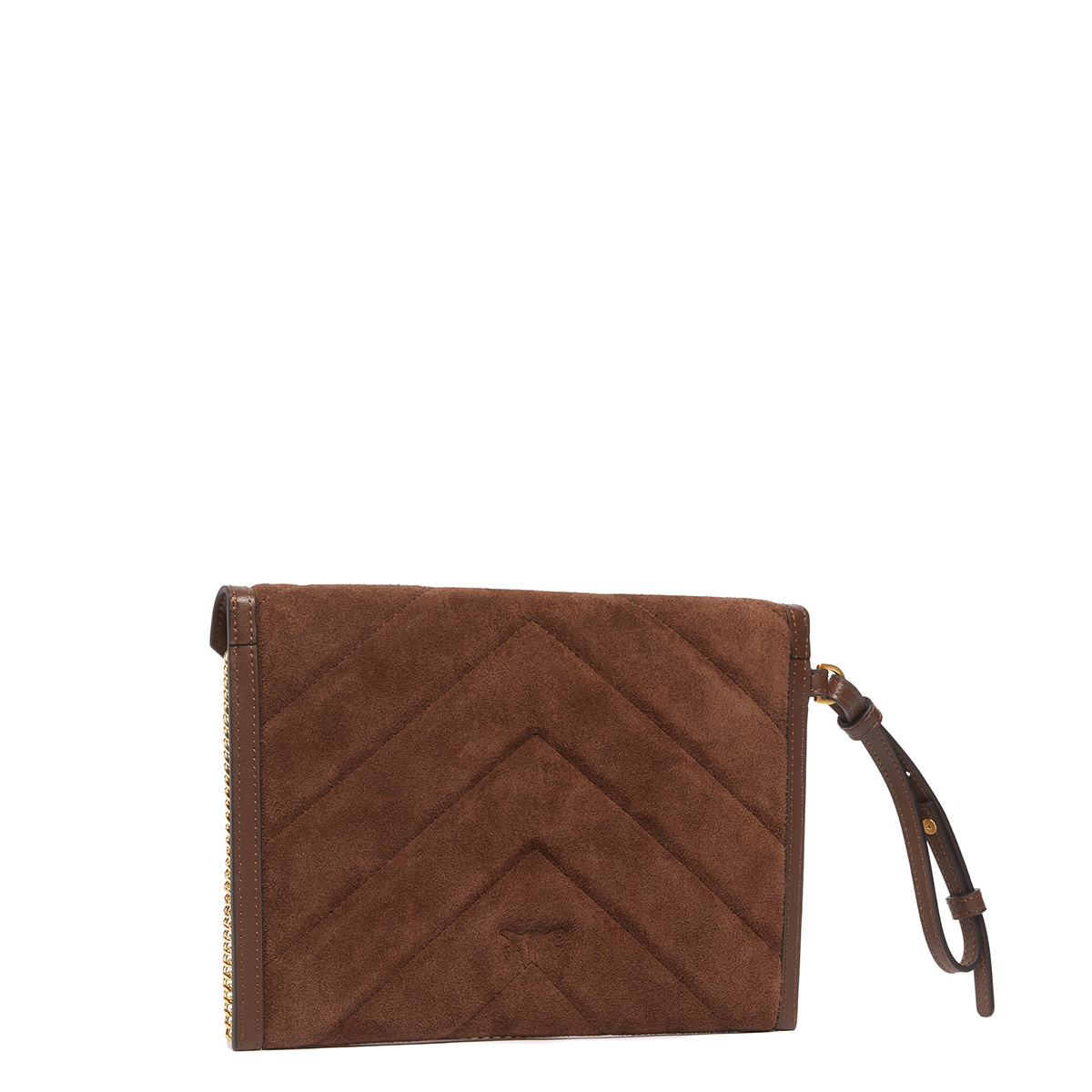 Pinko Pochette Flat Suede Marrone Castano Matt Gold - 2