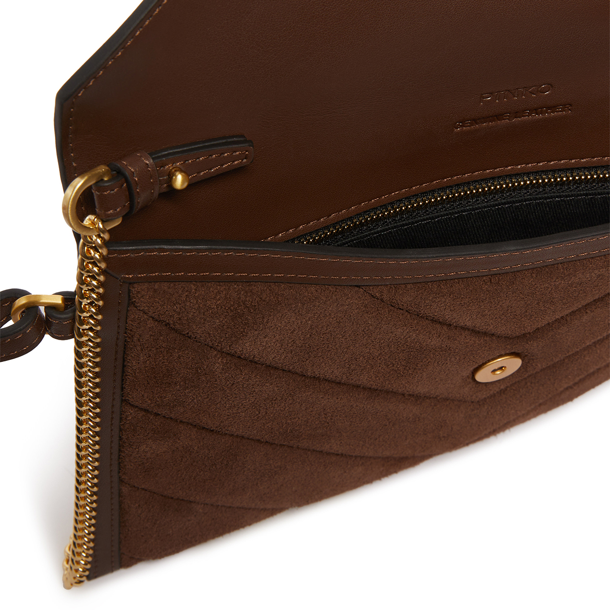 Pinko Pochette Flat Suede Marrone Castano Matt Gold - 4