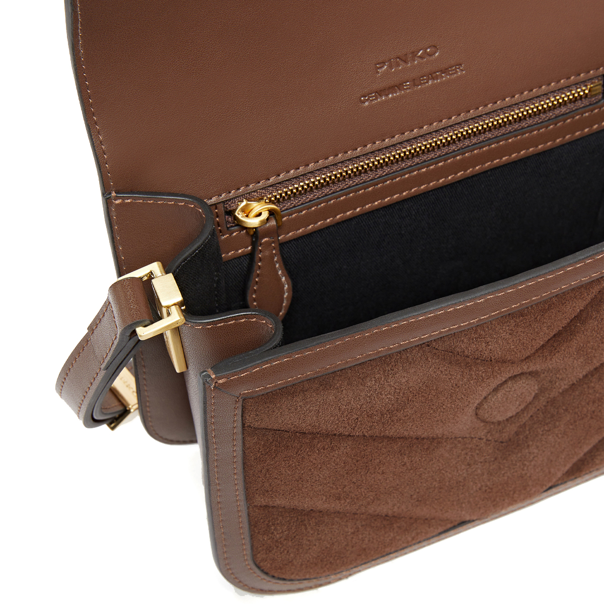 Pinko Borsa a bandoliera Love Box Small Suede Marrone Castano Matt Gold - 4 Pinko Borsa a bandoliera Love Box Small Suede Marrone Castano Matt Gold - 4